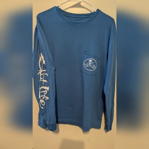 Salt Life T Shirt Skull & Poles Long-Sleeve Men's M Blue With Chest Pocket